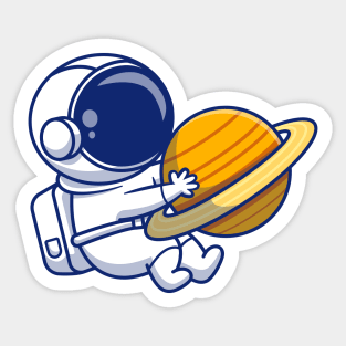 Cute Astronaut Hugging Planet Cartoon Vector Icon Illustration Sticker